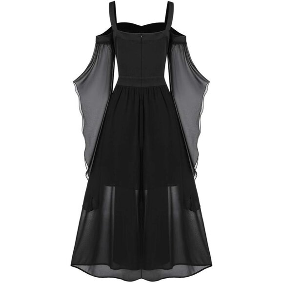Women's Gothic Punk Cold Shoulder Butterfly Sleeve Christmas Cosplay Party Dress - Picture 2 of 5
